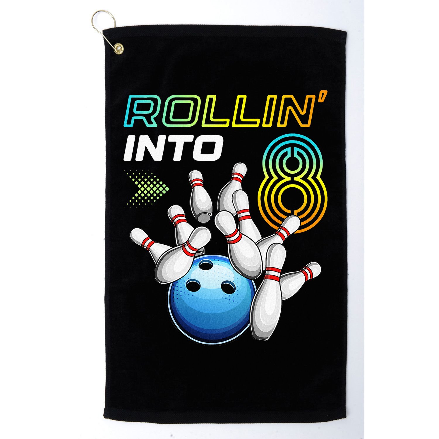 Rollin Into 8 Retro Bowling Birthday Party 8th Birthday Golf Towel