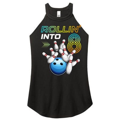 Rollin Into 8 Retro Bowling Birthday Party 8th Birthday Women’s Perfect Tri Rocker Tank