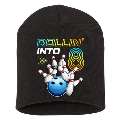Rollin Into 8 Retro Bowling Birthday Party 8th Birthday Short Acrylic Beanie