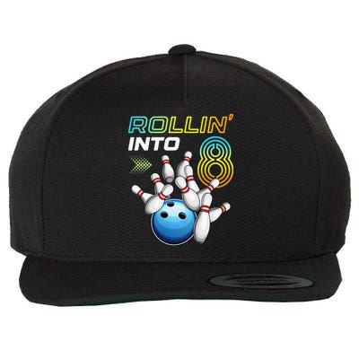 Rollin Into 8 Retro Bowling Birthday Party 8th Birthday Wool Snapback Cap
