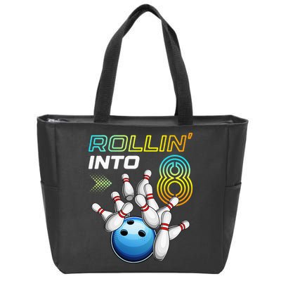 Rollin Into 8 Retro Bowling Birthday Party 8th Birthday Zip Tote Bag