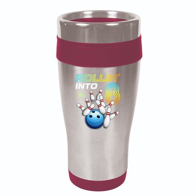 Rollin Into 8 Retro Bowling Birthday Party 8th Birthday 16oz Travel Tumbler