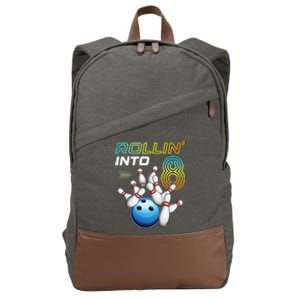 Rollin Into 8 Retro Bowling Birthday Party 8th Birthday Cotton Canvas Backpack