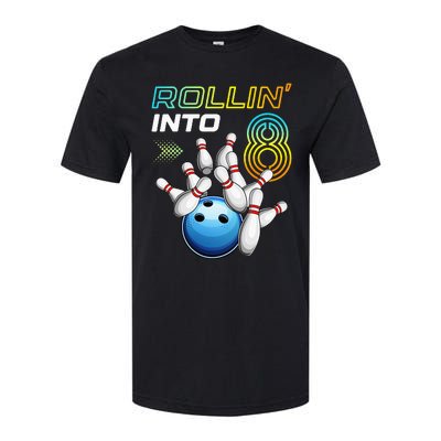 Rollin Into 8 Retro Bowling Birthday Party 8th Birthday Softstyle CVC T-Shirt