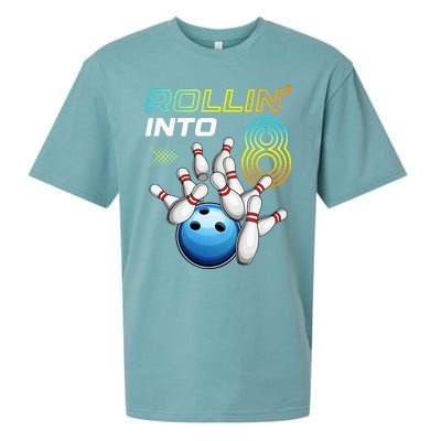 Rollin Into 8 Retro Bowling Birthday Party 8th Birthday Sueded Cloud Jersey T-Shirt