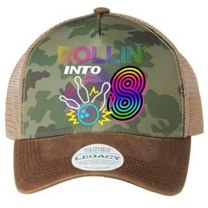 Rollin Into 8 Year Old Birthday Bowling Party 8th Bday Retro Legacy Tie Dye Trucker Hat