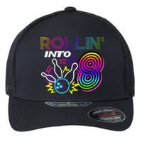 Rollin Into 8 Year Old Birthday Bowling Party 8th Bday Retro Flexfit Unipanel Trucker Cap