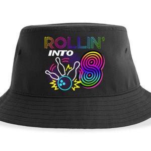 Rollin Into 8 Year Old Birthday Bowling Party 8th Bday Retro Sustainable Bucket Hat