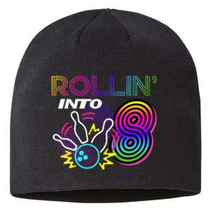 Rollin Into 8 Year Old Birthday Bowling Party 8th Bday Retro Sustainable Beanie