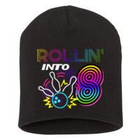 Rollin Into 8 Year Old Birthday Bowling Party 8th Bday Retro Short Acrylic Beanie