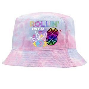 Rollin Into 8 Year Old Birthday Bowling Party 8th Bday Retro Tie-Dyed Bucket Hat