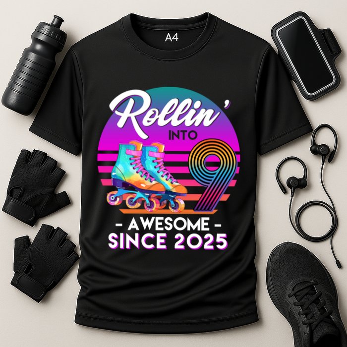 Rollin Into 9 Years Old Awesome Since 2025 Birthday Cooling Performance Crew T-Shirt