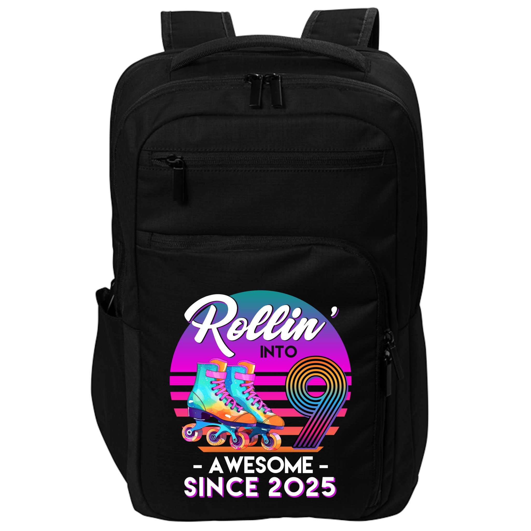 Rollin Into 9 Years Old Awesome Since 2025 Birthday Impact Tech Backpack