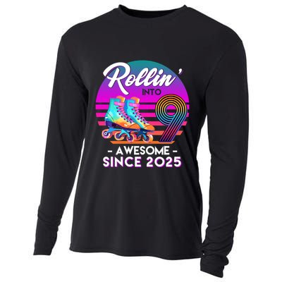 Rollin Into 9 Years Old Awesome Since 2025 Birthday Cooling Performance Long Sleeve Crew
