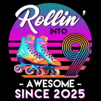 Rollin Into 9 Years Old Awesome Since 2025 Birthday Cropped Pullover Crew