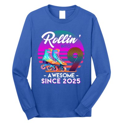 Rollin Into 9 Years Old Awesome Since 2025 Birthday Long Sleeve Shirt