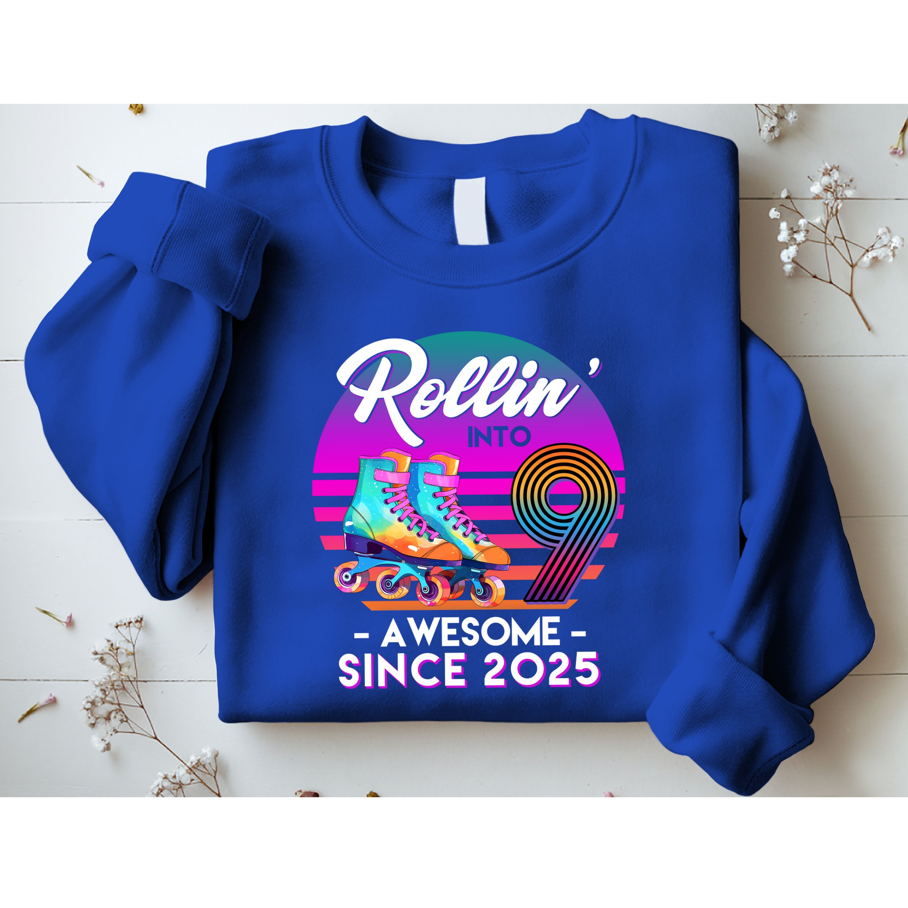 Rollin Into 9 Years Old Awesome Since 2025 Birthday Sweatshirt
