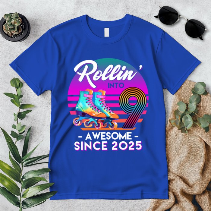 Rollin Into 9 Years Old Awesome Since 2025 Birthday Premium T-Shirt