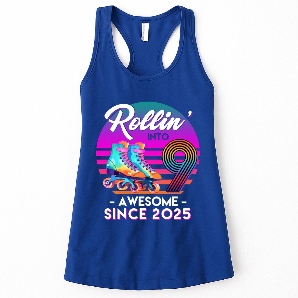 Rollin Into 9 Years Old Awesome Since 2025 Birthday Womens Tank Top