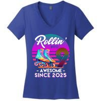 Rollin Into 9 Years Old Awesome Since 2025 Birthday Women's V-Neck T-Shirt