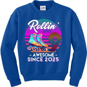 Rollin Into 9 Years Old Awesome Since 2025 Birthday Kids Sweatshirt