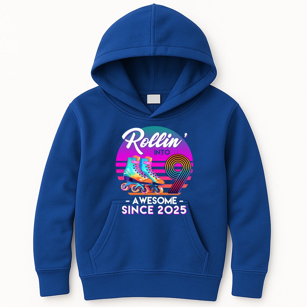 Rollin Into 9 Years Old Awesome Since 2025 Birthday Kids Hoodie