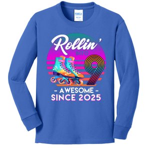 Rollin Into 9 Years Old Awesome Since 2025 Birthday Kids Long Sleeve Shirt