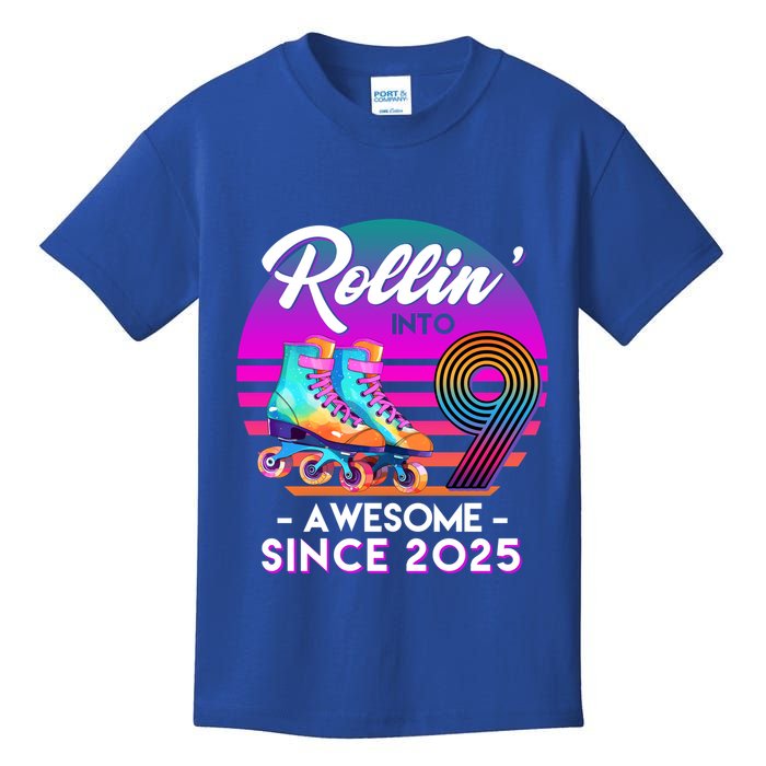 Rollin Into 9 Years Old Awesome Since 2025 Birthday Kids T-Shirt