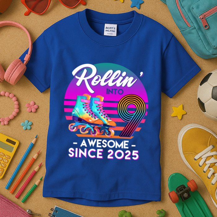 Rollin Into 9 Years Old Awesome Since 2025 Birthday Kids T-Shirt