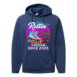 Rollin Into 9 Years Old Awesome Since 2025 Birthday Performance Fleece Hoodie