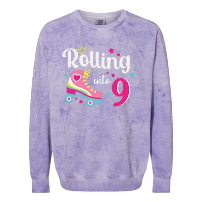 Rolling Into 9 Birthday Roller Skates 9th Birthday Colorblast Crewneck Sweatshirt