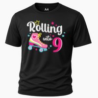 Rolling Into 9 Birthday Roller Skates 9th Birthday Cooling Performance Crew T-Shirt