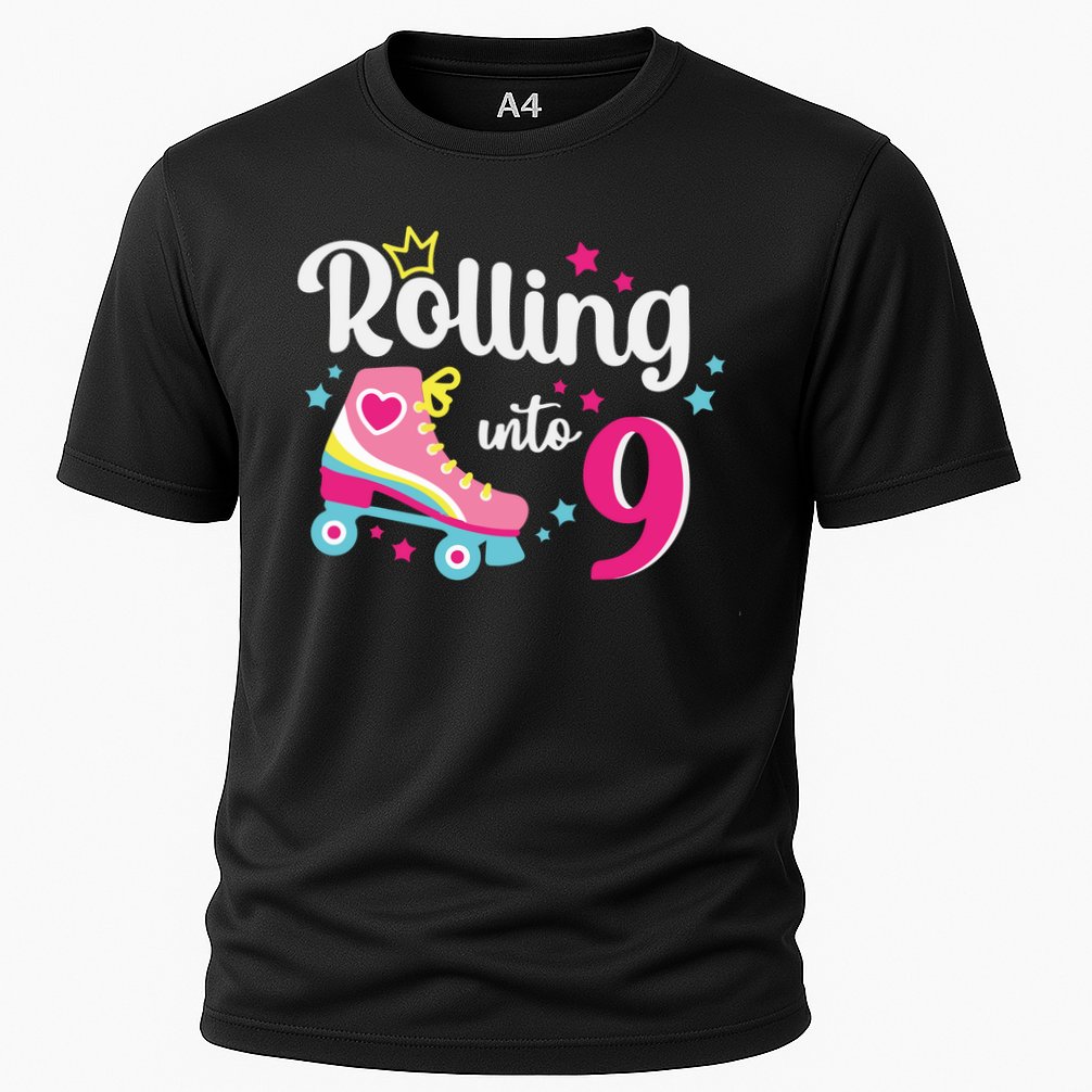 Rolling Into 9 Birthday Roller Skates 9th Birthday Cooling Performance Crew T-Shirt