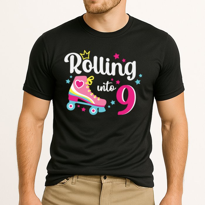 Rolling Into 9 Birthday Roller Skates 9th Birthday Cooling Performance Crew T-Shirt
