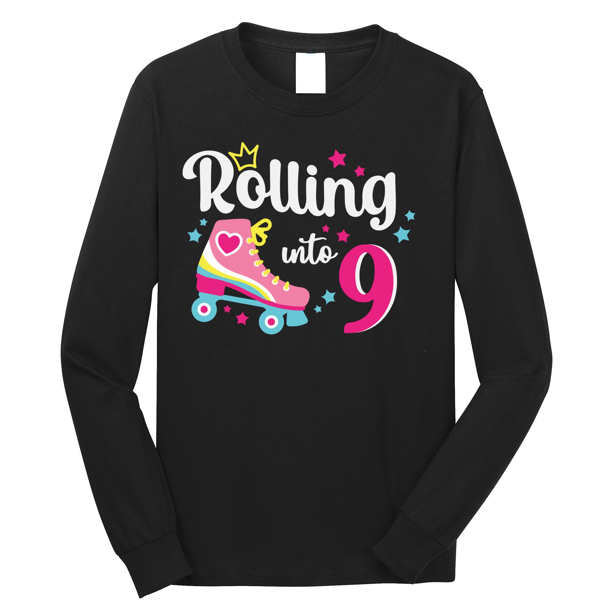 Rolling Into 9 Birthday Roller Skates 9th Birthday Long Sleeve Shirt