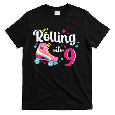 Rolling Into 9 Birthday Roller Skates 9th Birthday T-Shirt