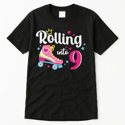 Rolling Into 9 Birthday Roller Skates 9th Birthday Tall T-Shirt