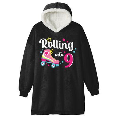 Rolling Into 9 Birthday Roller Skates 9th Birthday Hooded Wearable Blanket