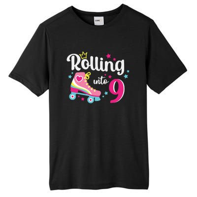 Rolling Into 9 Birthday Roller Skates 9th Birthday Tall Fusion ChromaSoft Performance T-Shirt