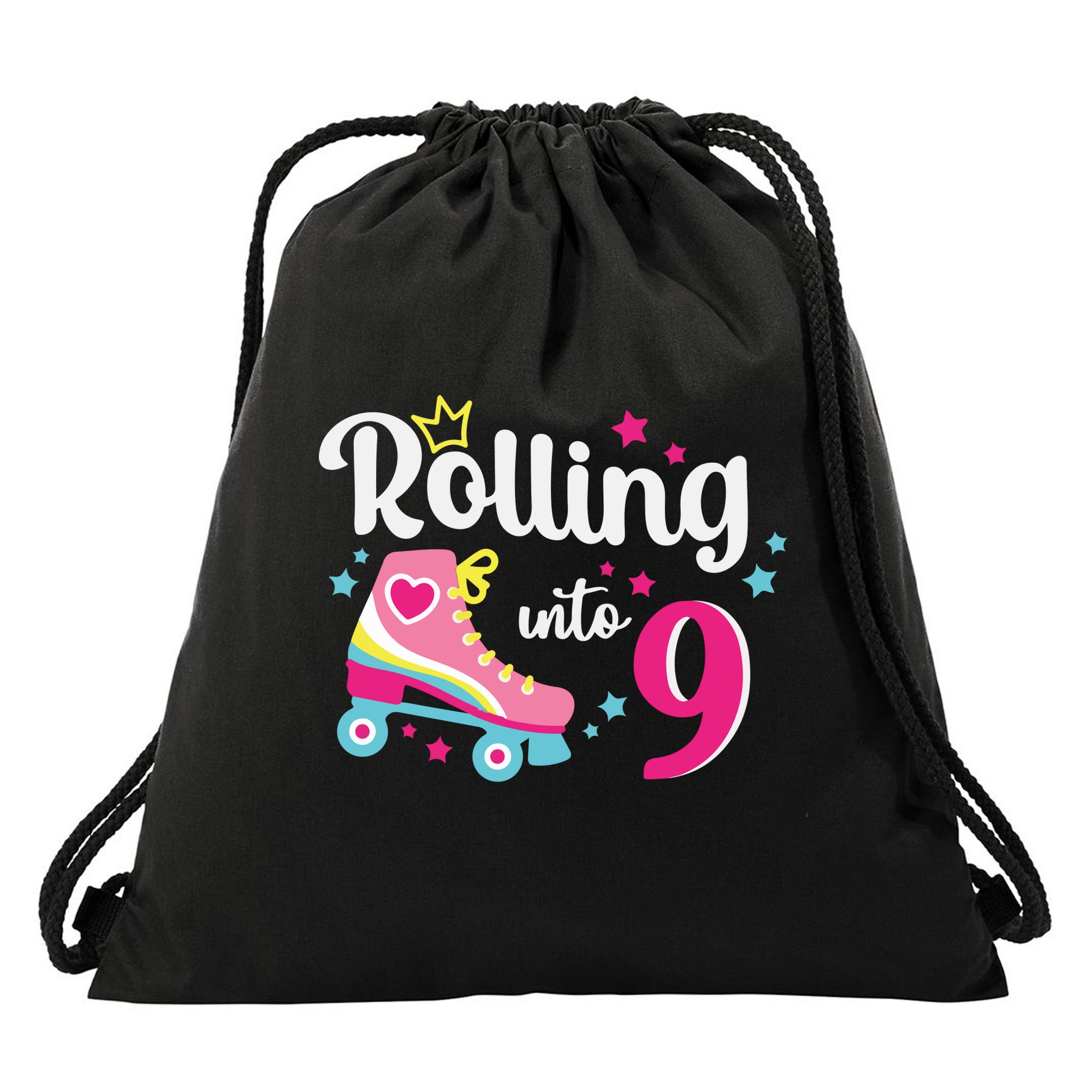 Rolling Into 9 Birthday Roller Skates 9th Birthday Drawstring Bag