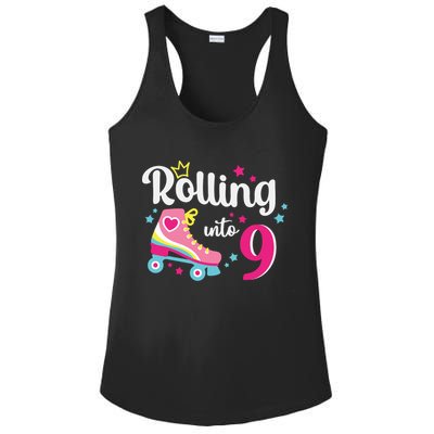Rolling Into 9 Birthday Roller Skates 9th Birthday Ladies PosiCharge Competitor Racerback Tank