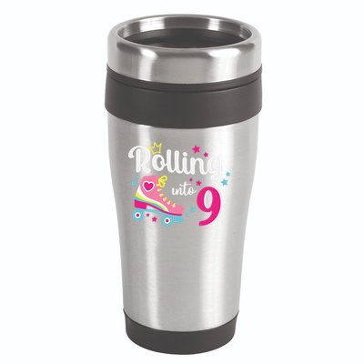 Rolling Into 9 Birthday Roller Skates 9th Birthday 16oz Travel Tumbler