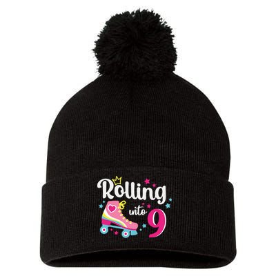 Rolling Into 9 Birthday Roller Skates 9th Birthday Pom Pom 12in Knit Beanie