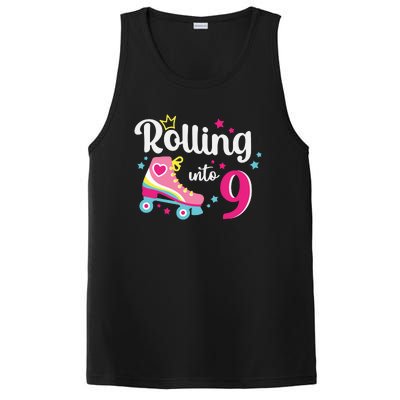 Rolling Into 9 Birthday Roller Skates 9th Birthday PosiCharge Competitor Tank