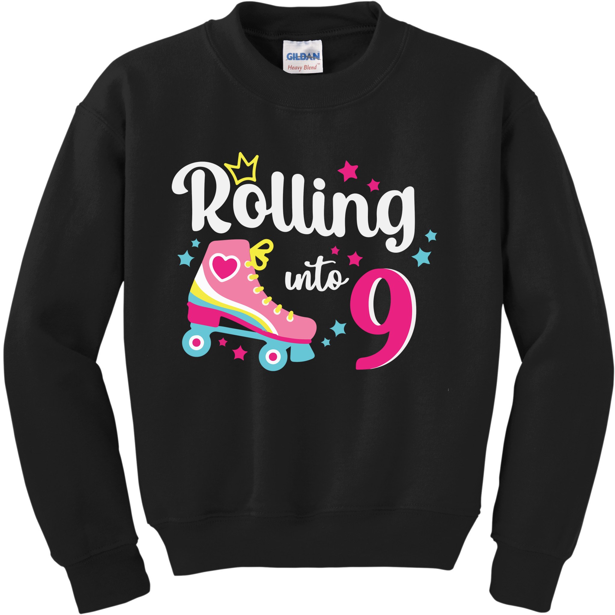 Rolling Into 9 Birthday Roller Skates 9th Birthday Kids Sweatshirt