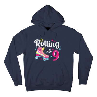 Rolling Into 9 Birthday Roller Skates 9th Birthday Hoodie