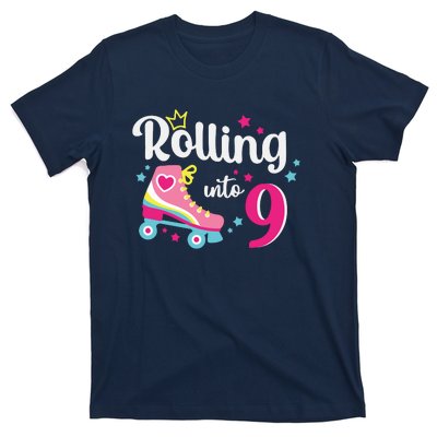 Rolling Into 9 Birthday Roller Skates 9th Birthday T-Shirt