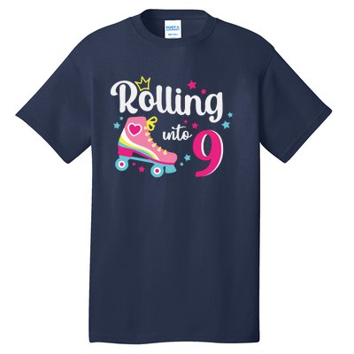 Rolling Into 9 Birthday Roller Skates 9th Birthday Tall T-Shirt