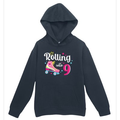 Rolling Into 9 Birthday Roller Skates 9th Birthday Urban Pullover Hoodie