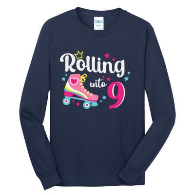 Rolling Into 9 Birthday Roller Skates 9th Birthday Tall Long Sleeve T-Shirt